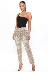 You're Lucky Ripped Straight Leg Jeans - Leopard Ins Street